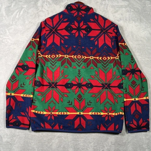 Polo Ralph Lauren Pullover Mens M Red Green Fleece Snap Fair‎ Isle Snowflake